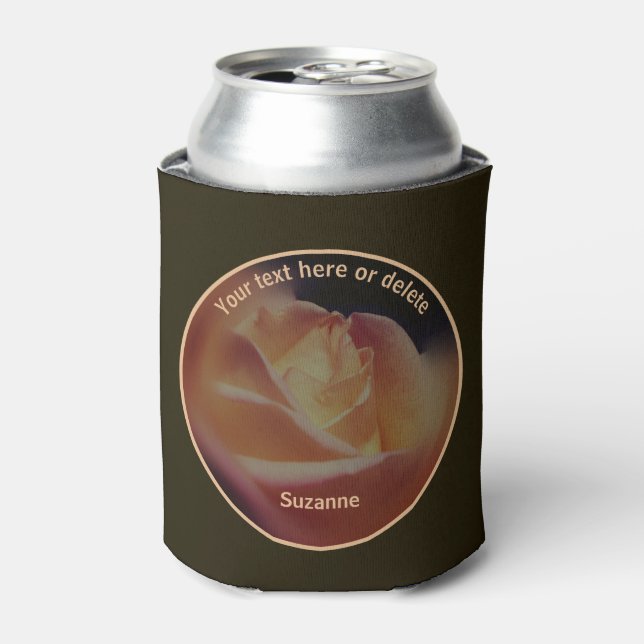 Dreamy Peach Rose Personalized  Can Cooler (Can Front)
