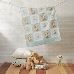 Dreamy Penguin Moon Baby Blue Cheater Quilt Blanket