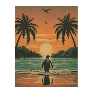 Dreamy Penguin Sunset Wall Art – Tropical Paradise