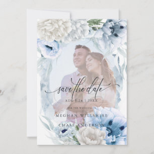 Dreamy Photo Floral Watercolor Blue Flowers Save The Date