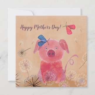 Dreamy Pig Flat Square Mother's Day Card