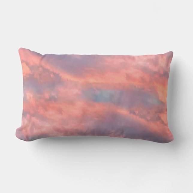 Dreamy Pink Aesthetic Sunset Clouds Lumbar Pillow (Front)