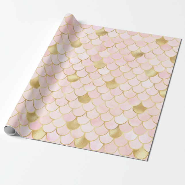 Dreamy pink and gold Mermaid scales  Wrapping Paper (Unrolled)