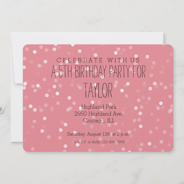 Dreamy Pink and White Bokeh Confetti Invitation (Front)