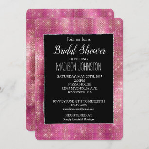 Dreamy Pink Black Glitzy Silver Sparkle Bridal Invitation
