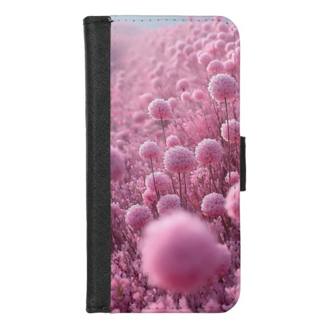 Dreamy Pink Blossom Meadow Pattern iPhone Wallet Case (Front)