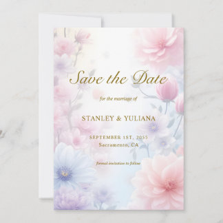Dreamy Pink Blue Watercolor Fantasy Floral Fine Invitation