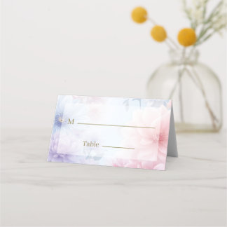 Dreamy Pink Blue Watercolor Fantasy Floral Fine Place Card