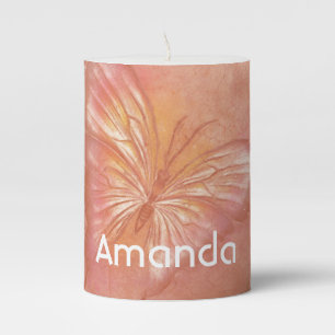 Dreamy Pink Butterfly Pillar Candle