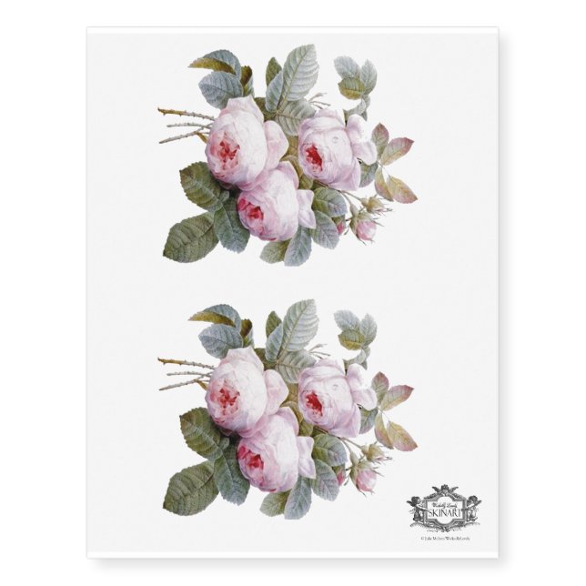 Dreamy pink cascading roses, temporary tattoos (Front)
