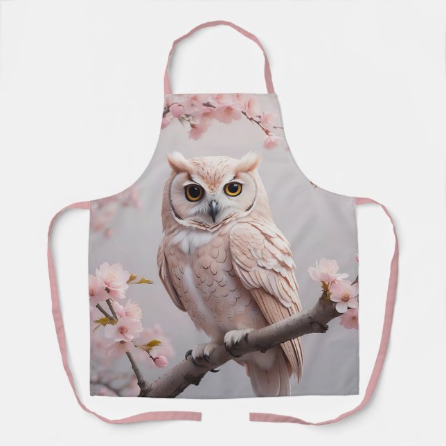 Dreamy Pink Cherry Blossoms Owl Apron (Front)