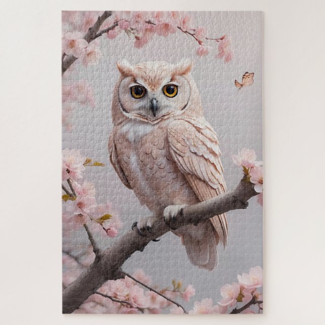 Dreamy Pink Cherry Blossoms Owl Jigsaw Puzzle (Vertical)