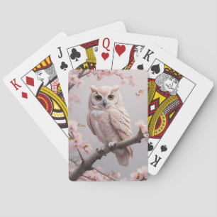 Dreamy Pink Cherry Blossoms Owl Poker Cards