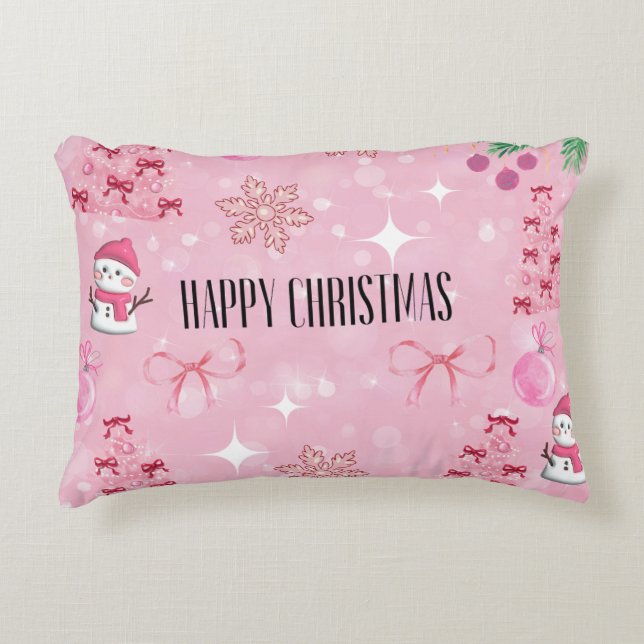 Dreamy Pink Christmas Pillow, Soft Girl Holiday❤️ Accent Pillow (Front)