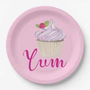 Dreamy Pink Cupcake with Raspberry Yum! Paper Plates