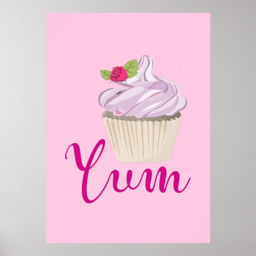 Dreamy Pink Cupcake with Raspberry Yum Poster