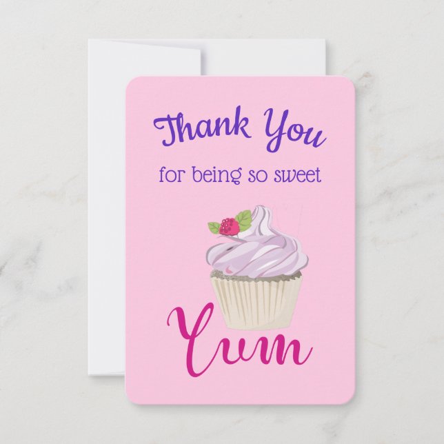 Dreamy Pink Cupcake with Raspberry Yum! Thank You Invitation (Front)