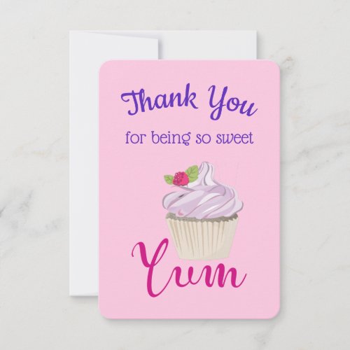 Dreamy Pink Cupcake with Raspberry Yum Thank You Invitation