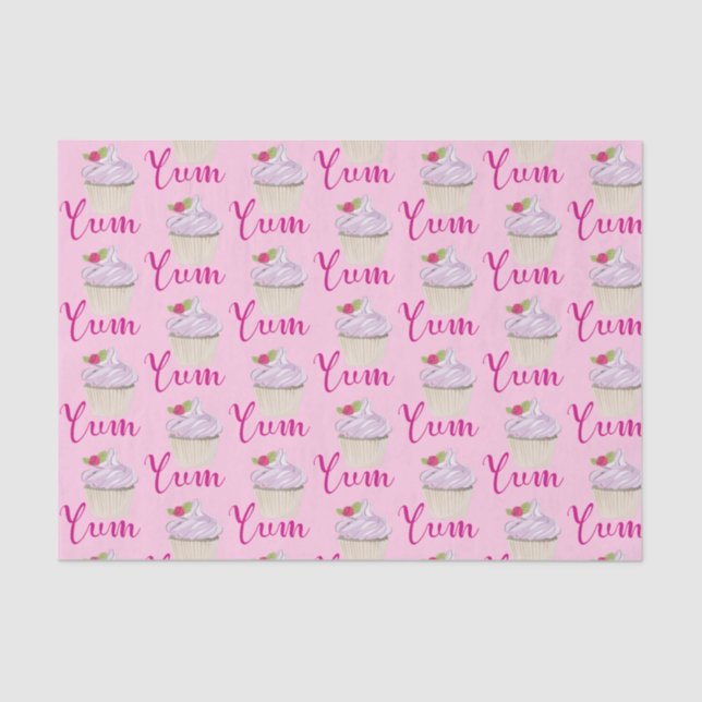 Dreamy Pink Cupcake with Raspberry Yum! Tissue Paper (Front)