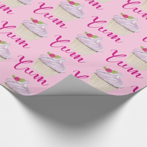 Dreamy Pink Cupcake with Raspberry Yum Wrapping Paper
