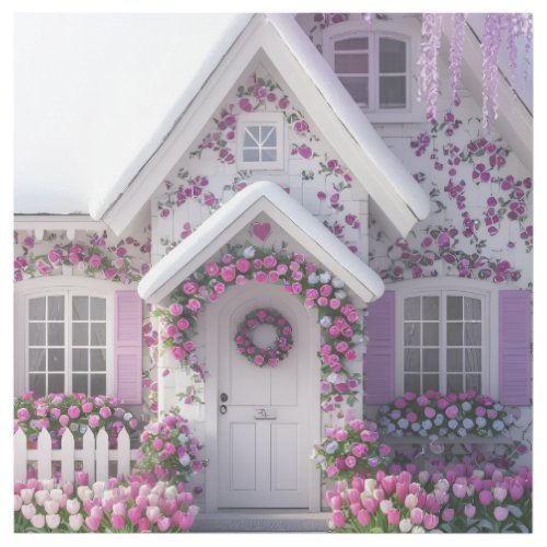 Dreamy Pink Floral Cottage White House Gallery Wrap