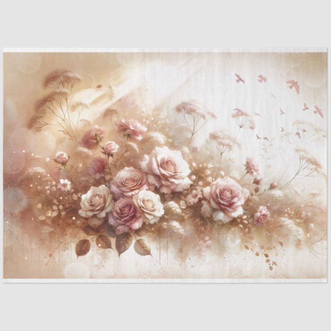 Dreamy Pink Floral Decoupage Tissue Paper (Front)