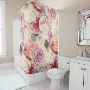 Dreamy Pink Floral Elegant Shabby Chic Roses Shower Curtain