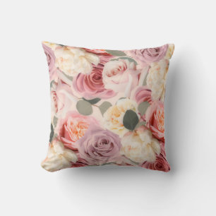 Dreamy Pink Floral Elegant Shabby Chic Roses Throw Pillow