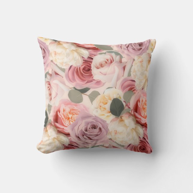 Dreamy Pink Floral Elegant Shabby Chic Roses Throw Pillow (Front)