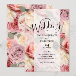 Dreamy Pink Floral Elegant Shabby Chic Wedding   Invitation