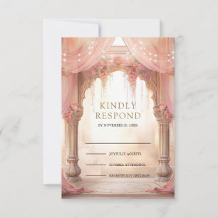 Dreamy Pink Floral Indian Mandap Hindu Wedding RSVP Card
