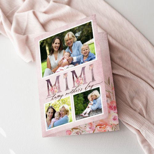 Dreamy Pink Floral MIMI Photo Collage Mothers Day Card