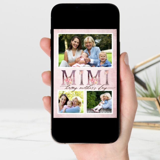 Dreamy Pink Floral MIMI Photo Collage Mother's Day Card (Front Digital)