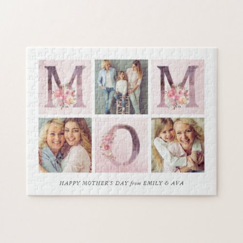 Dreamy Pink Floral MOM Photo Collage Mothers Day Jigsaw Puzzle