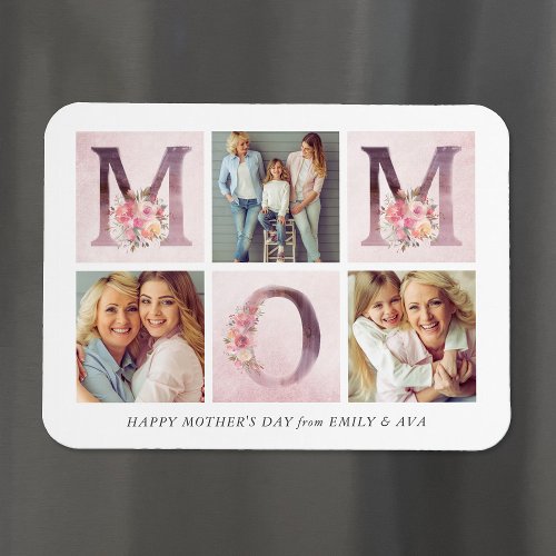 Dreamy Pink Floral MOM Photo Collage Mothers Day Magnet