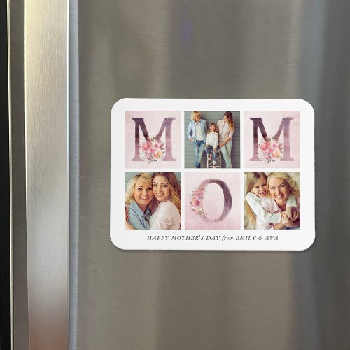 Dreamy Pink Floral MOM Photo Collage Mothers Day Magnet