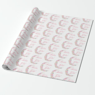 dreamy pink floral moon team girl baby shower wrapping paper