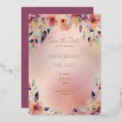 Dreamy Pink Floral Wedding Save the Date Foil Invitation