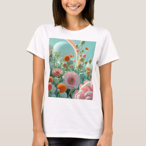 Dreamy Pink Flower Field Hyperrealist Cinematic  T_Shirt