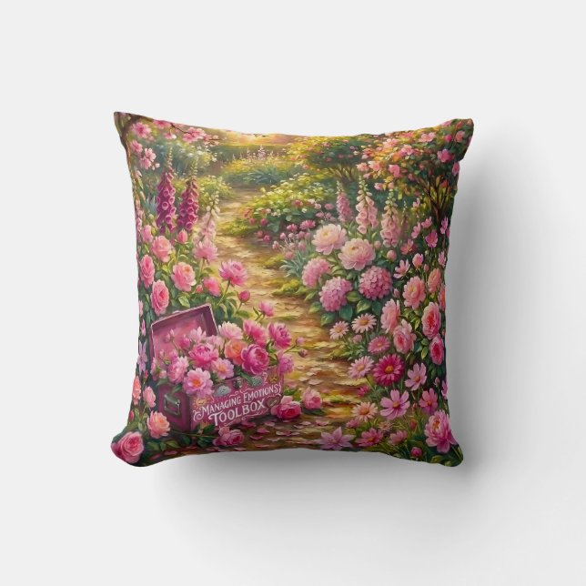 Dreamy Pink Flower Garden Path Painting Throw Pillow (Front)