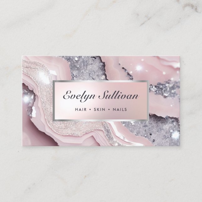 Dreamy pink glitter marble business card (Front)