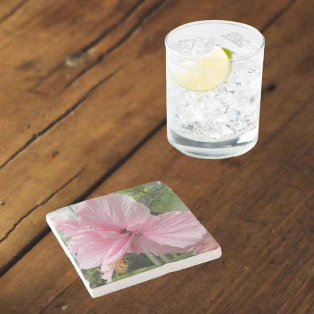 Dreamy Pink Hibiscus Floral Stone Coaster (In Situ)