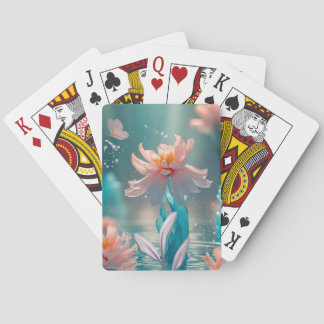 Dreamy Pink Lotus and Butterfly in Aqua Water Poker Cards