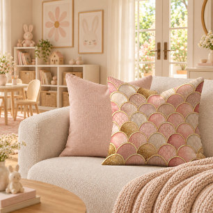 Dreamy Pink Mermaid Scales Shimmer Throw Pillow