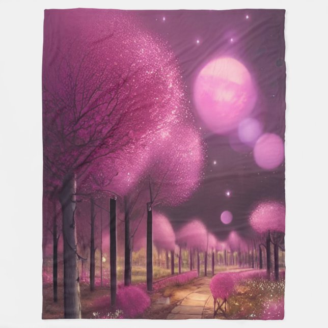 Dreamy Pink Nightscape Fleece Blanket (Front)