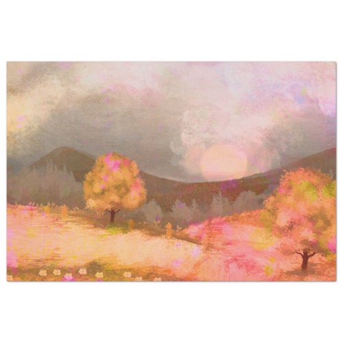 Dreamy Pink Orange Watercolor Landscape Tissue Paper