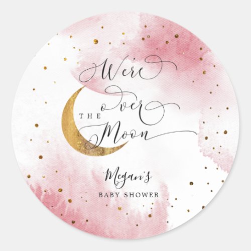 Dreamy Pink Over The Moon Girl Baby Shower Classic Round Sticker
