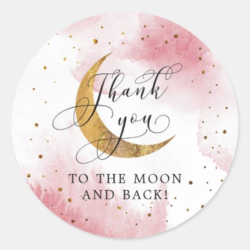 Dreamy Pink Over The Moon Girl Birthday Party Classic Round Sticker