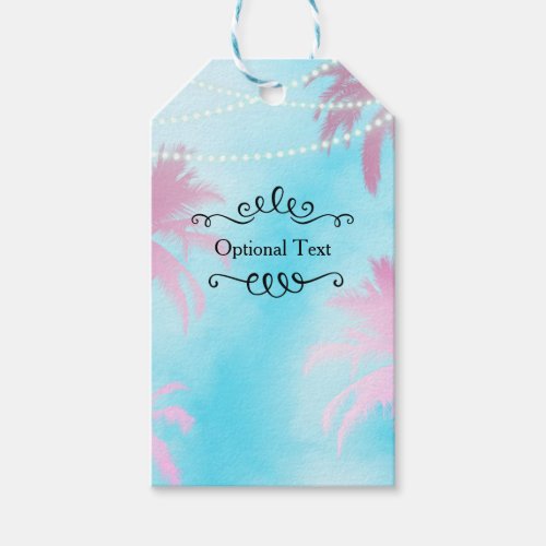 Dreamy Pink Palm Trees Blue Sky String Lights Gift Tags