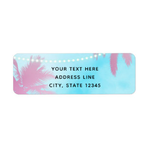 Dreamy Pink Palm Trees & Blue Sky String Lights Label